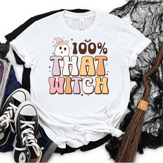 Retro Ghost - 100% That Witch DTF Transfer - Halloween Tshirt Transfer - Nashville Design House