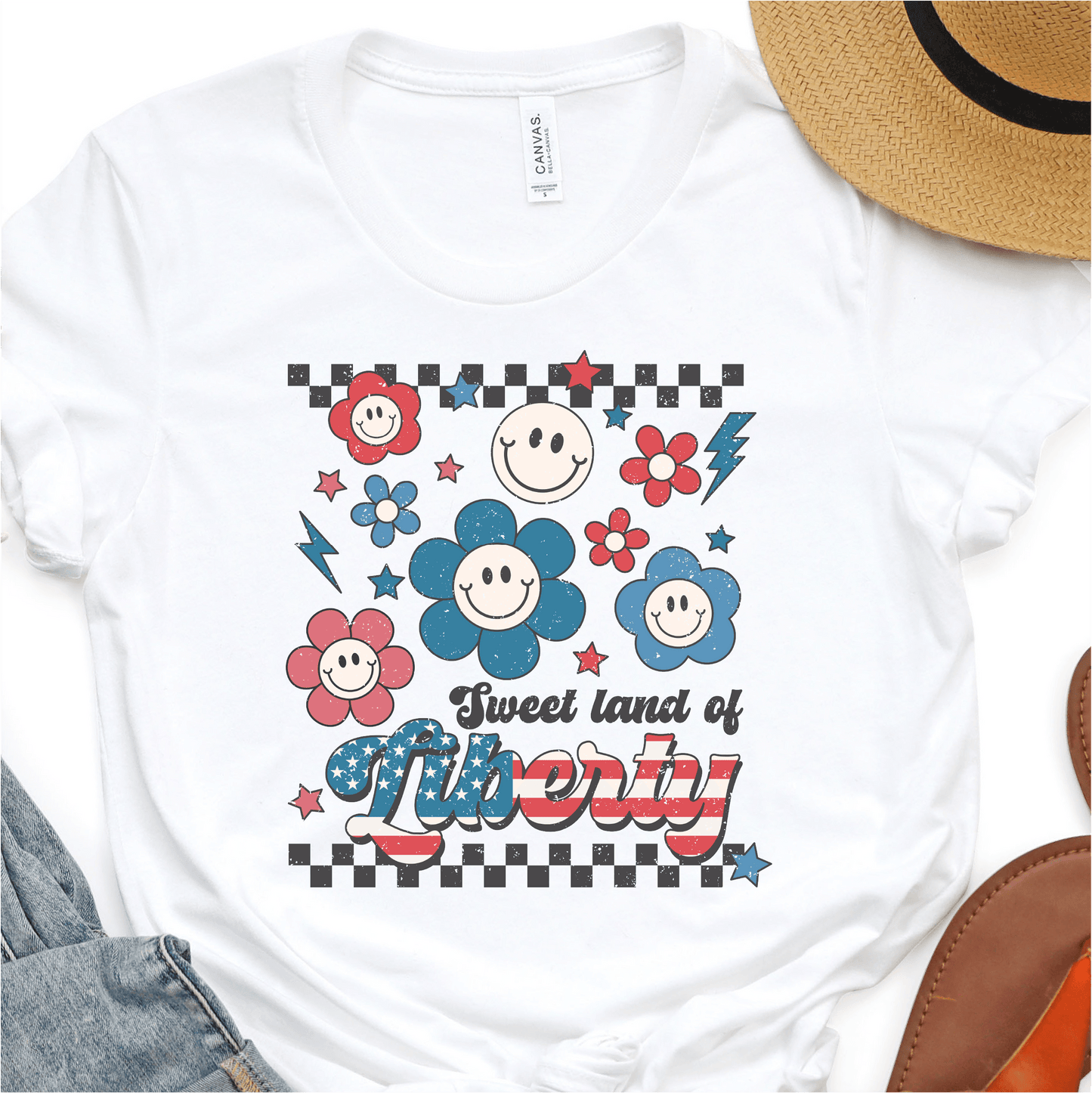 Retro Red White And Blue - Sweet Land Of Liberty - 4th of July DTF Transfer - Independence Day T-shirt Transfer - Nashville Design House