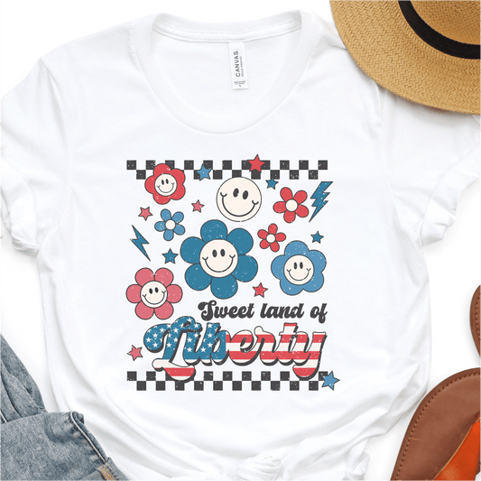 Retro Red White And Blue - Sweet Land Of Liberty - 4th of July DTF Transfer - Independence Day T-shirt Transfer - Nashville Design House