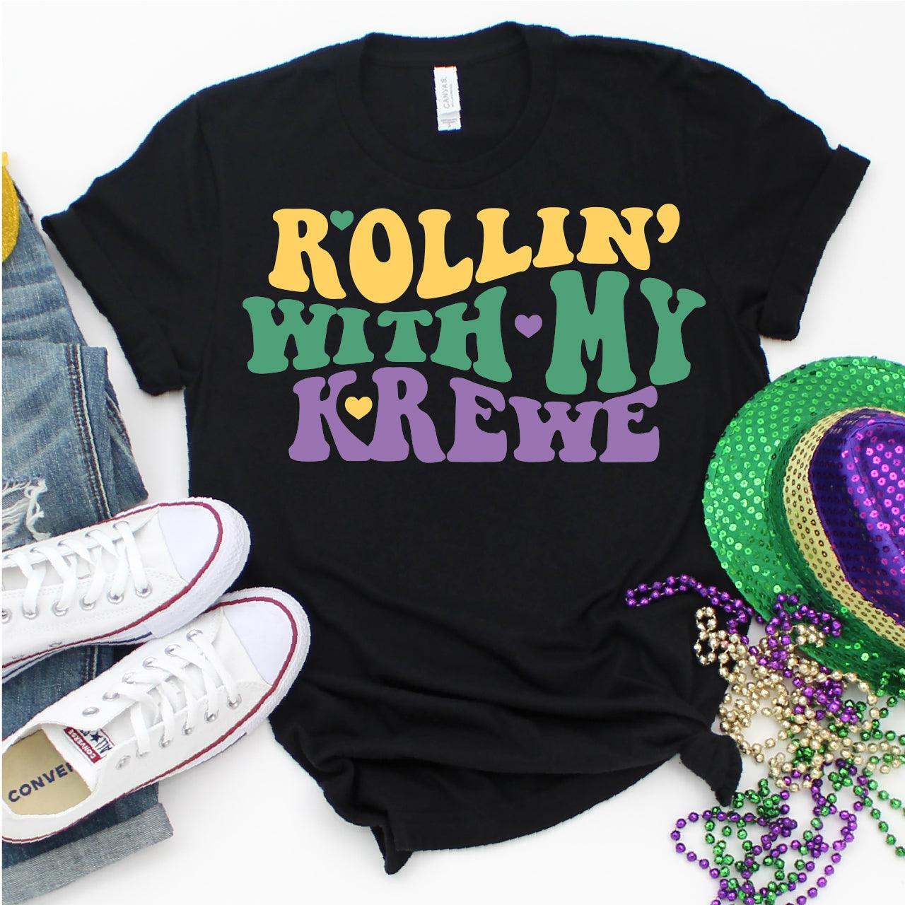 Rollin' With My Krewe, Mardi Gras DTF Transfer Print, T-Shirt Transfer - Nashville Design House