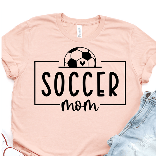 Soccer Ball and Heart - Soccer Mom - Black Print - Soccer T-shirt Transfer - Nashville Design House