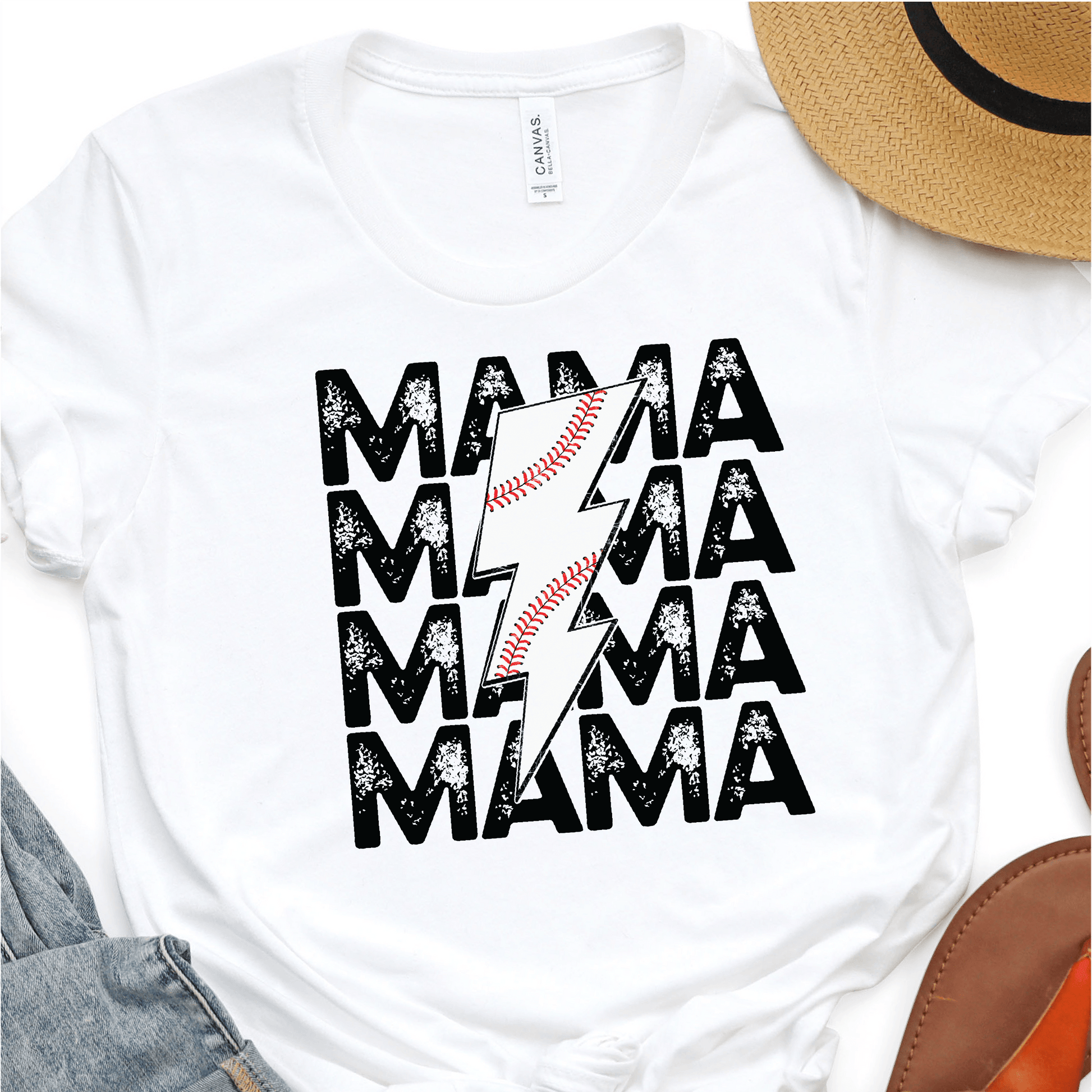Stacked Mama - Lightning Bolt Baseball - Baseball DTF Transfer - Nashville Design House