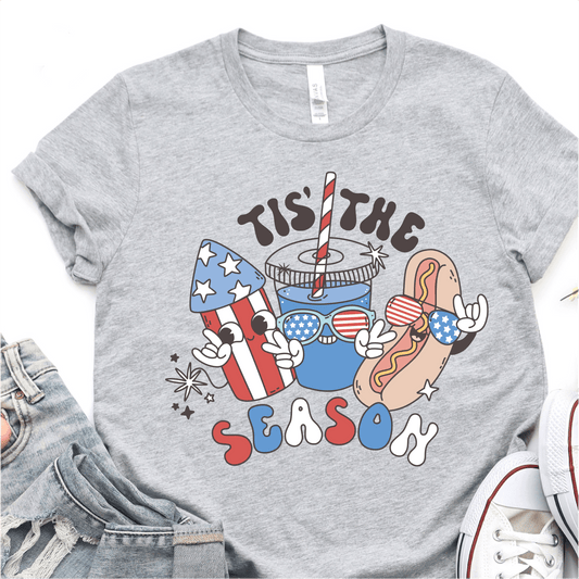 Tis The Season - Cute Hot Dog and Fireworks - 4th of July DTF Transfer - Independence Day T-shirt Transfer - Nashville Design House