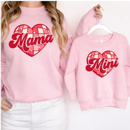 Valentine Disco Heart Mama + Mini DTF Valentine Transfer for T-shirts - Nashville Design House